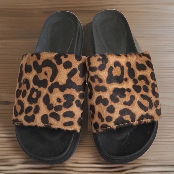 Aerosole Leila Leopard Slide Slipper Hard Sole New No Tags-Box Leather upper sz7 - Picture 1 of 6